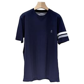 Brunello Cucinelli Baumwoll-T-Shirt mit besticktem Logo Navy XXL Blau