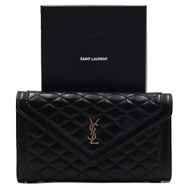Saint Laurent Black Quilted Lambskin Flap Wallet Black
