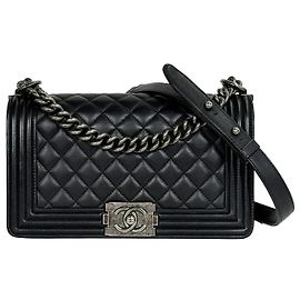 Chanel Borsa Boy Medium Silver Hardware Black Series Lambskin Nero