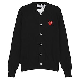 Comme Des Garcons Strickcardigan mit rotem Herz Schwarz Schwarz