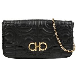 Salvatore Ferragamo Bolsa Tiracolo de Couro Matelassé com Corrente Gancini Preta Preto
