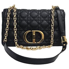 Dior Borsa a tracolla Medium Cannage Nera con dettagli dorati Nero