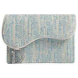 Dior Saddle Bloom Card Holder Celeste Blue Oblique Washed Jacquard Blue