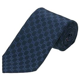 Gucci Silk Tie with GG Pattern Navy Blue