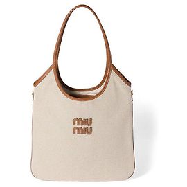 Miu Miu Canvas and Leather Ivy Bag Beige Brandy ACRN Brown