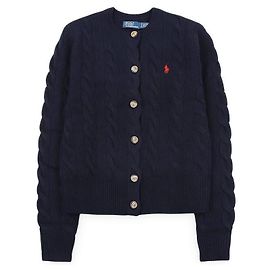 Ralph Lauren Cardigan en maille torsadée avec logo brodé Bleu