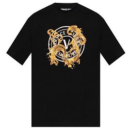 Versace Camiseta de punto de algodón estampada Negro