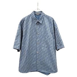 Dior Camicia a maniche corte blu misto cotone Blu