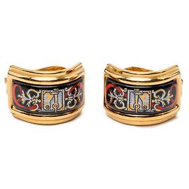 Hermès Orecchini a clip Hermes Enamel Cloisonné Nero D'oro