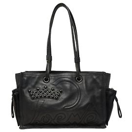 mala Tote e de ombro Loewe em couro preto Preto