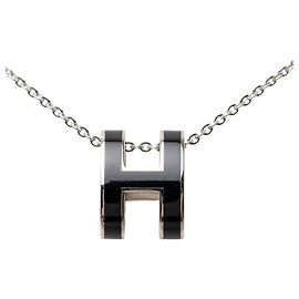 Hermès Collier Hermes Pop H Noir Argenté