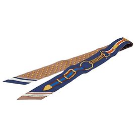 Hermès Lenço Hermes Twilly Grand Tralala Bege Azul marinho