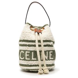 Céline Bolsa Celine Teen Drawstring Logo Branco Verde Cru