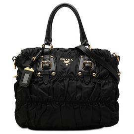 Prada Gathered Logo Tote Bag Black