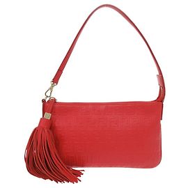 Fendi Zucchino Tassel Leather Handbag Red