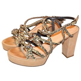 Maliparmi High-Heel-Sandaletten mit Strass Beige Metallisch