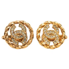 Orecchini a clip Chanel Coco Mark placcati oro con strass D'oro
