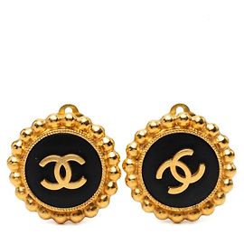 Orecchini vintage Chanel Coco Mark Nero D'oro