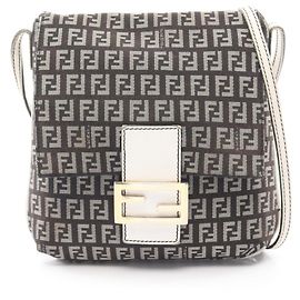 Fendi Zucchino Handbag/Shoulder Bag Black White