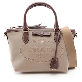 Prada LOGO JACQUARD 2-Way Handbag Brown Beige