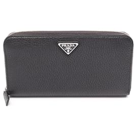 Prada Black Leather Long Wallet Black