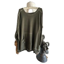 Munthe Plus Simonsen PLU Olive Green Cotton Distressed Sweatshirt Green