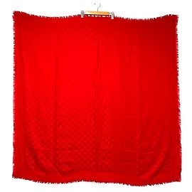 Sciarpa Louis Vuitton in jacquard monogram di seta e lana Rosso
