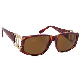 Óculos de sol CHANEL Plástico Marrom Tom Ouro CC Auth bs36532 Marrom Outro