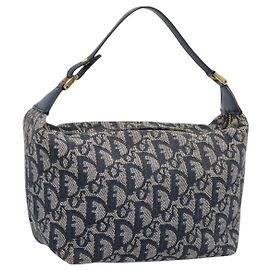 Christian Dior Trotter Canvas Accessory Pouch Navy Gold Auth 195525V Golden Navy blue