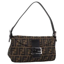 Borsa a tracolla FENDI Zucca Canvas Mamma Baguette Marrone Argento 8BR003 Auth BA14953V Marrone Argento