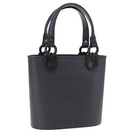 Sac à main Salvatore Ferragamo Gancini Rubber Black Auth 195426A Noir