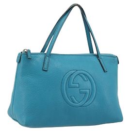 Sac à main GUCCI Soho en cuir bleu argenté 340618 Auth 194286A Argenté Bleu