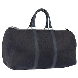 Bolsa Boston Christian Dior Trotter Canvas Couro Navy Silver Auth 192274 Prata Azul marinho