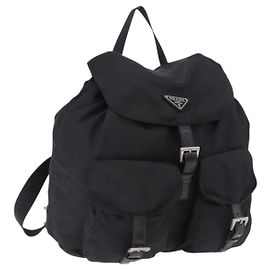 Sac à dos PRADA Nylon Black Silver Auth 194403 Noir Argenté