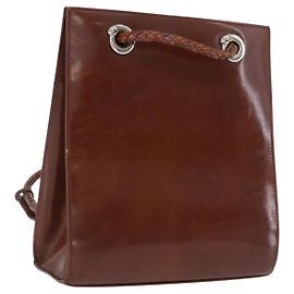 CARTIER Backpack Patent Leather Brown Silver Auth bs36391 Brown Silvery