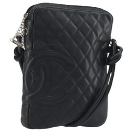Borsa a tracolla CHANEL Cambon Line Matelasse in pelle nera con CC argento Auth 196024A Nero Argento