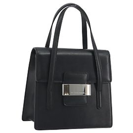 BURBERRY Handtasche Leder Schwarz Silber Auth 196118 Schwarz Silber