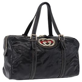 Sac Gucci Interlocking Web Sherry Line en cuir verni Noir 170010 Auth 196790V Noir Doré