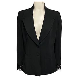 Yigal Azrouel Black Lace Trimmed Two Button Blazer Black