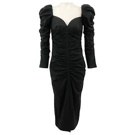 Carolina Herrera schwarzes Baumwollkleid mit gerafften langen Ärmeln Schwarz