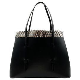 Tote in pelle nera con occhielli Alaïa Nero