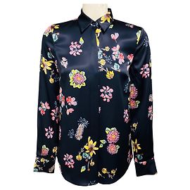 Gabriela Hearst Navy Blue Multi Floral Printed Silk Blouse Navy blue