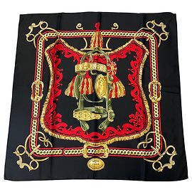 Hermès Lenço de seda twill Hermes Dark Navy Blue / Red / Gold Multi Bride de Cour Multicor