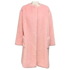 Rochas Pink Collarless Sherpa Coat Pink
