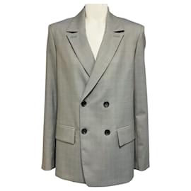 Tibi Grey Multi Grant Suiting Double Breasted Blazer Grey