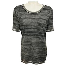 Chanel Grau Kurzärmliger Kaschmir-Strickpullover Grau