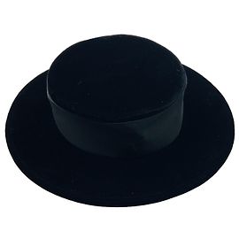 Chanel Vintage Rare Samthut mit schwarzem Ripsband-Besatz Schwarz