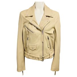 Closed Beige Moto Zip Lamb Leather Jacket Beige