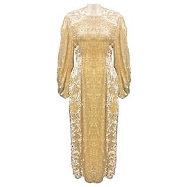 Jil Sander Maxikleid aus gecrashtem Samt in Elfenbein Beige