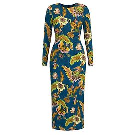 Autre Marque La DoubleJ Lark Long Sleeve Swing Kleid aus Devoré-Samt in Blue Petrol Blau